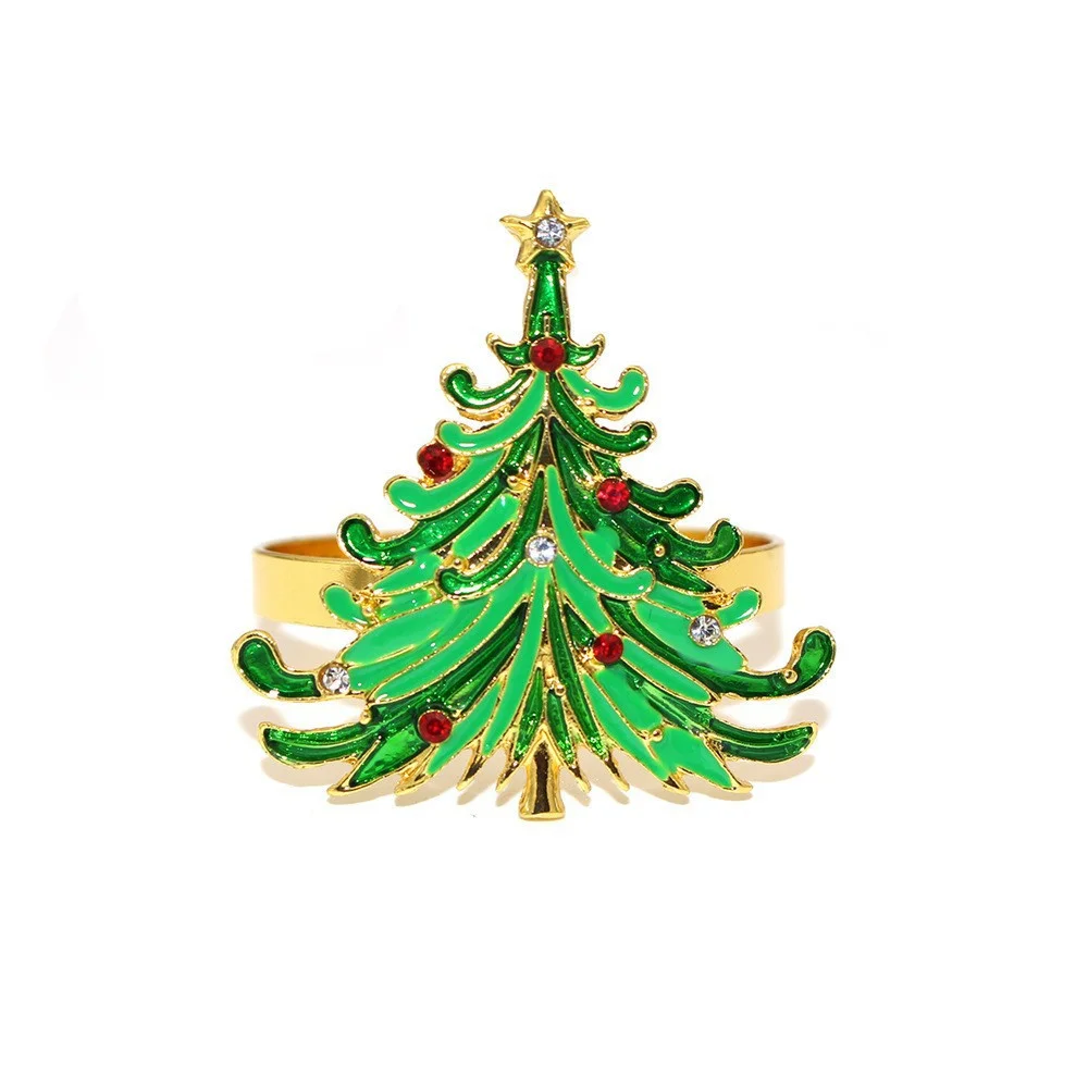 6 шт., рождественские кольца для салфеток, золотой держатель для салфеток, металлическая рождественская елка, снежинка, олень, пряжка для салфеток для рождественской вечеринки, декор стола