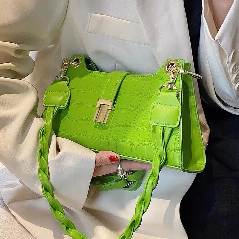 

Rope Handle Stone Pattern Small PU Leather Crossbody Bags for Women 2022 Summer Brand Handbags Female Trend Designer Shouler Bag