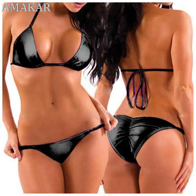 

Сексуальный женский мини-бюстгальтер из искусственной кожи с ремешком из двух предметов