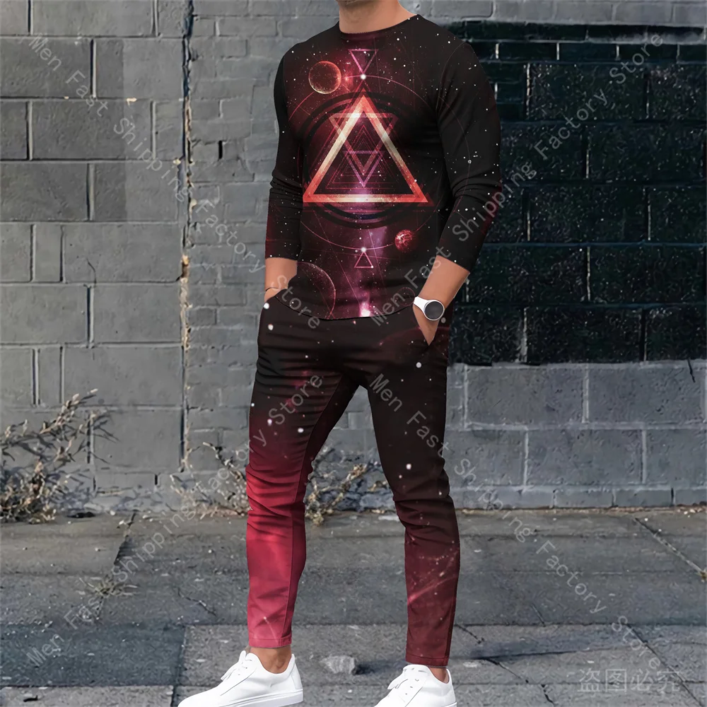 Men Long Sleeve T Shirt Pants 2 Piece Sets O Neck T-shirts Tracksuits Print Sweatshirt Suits Sweatpants Outfits Men's Clothing