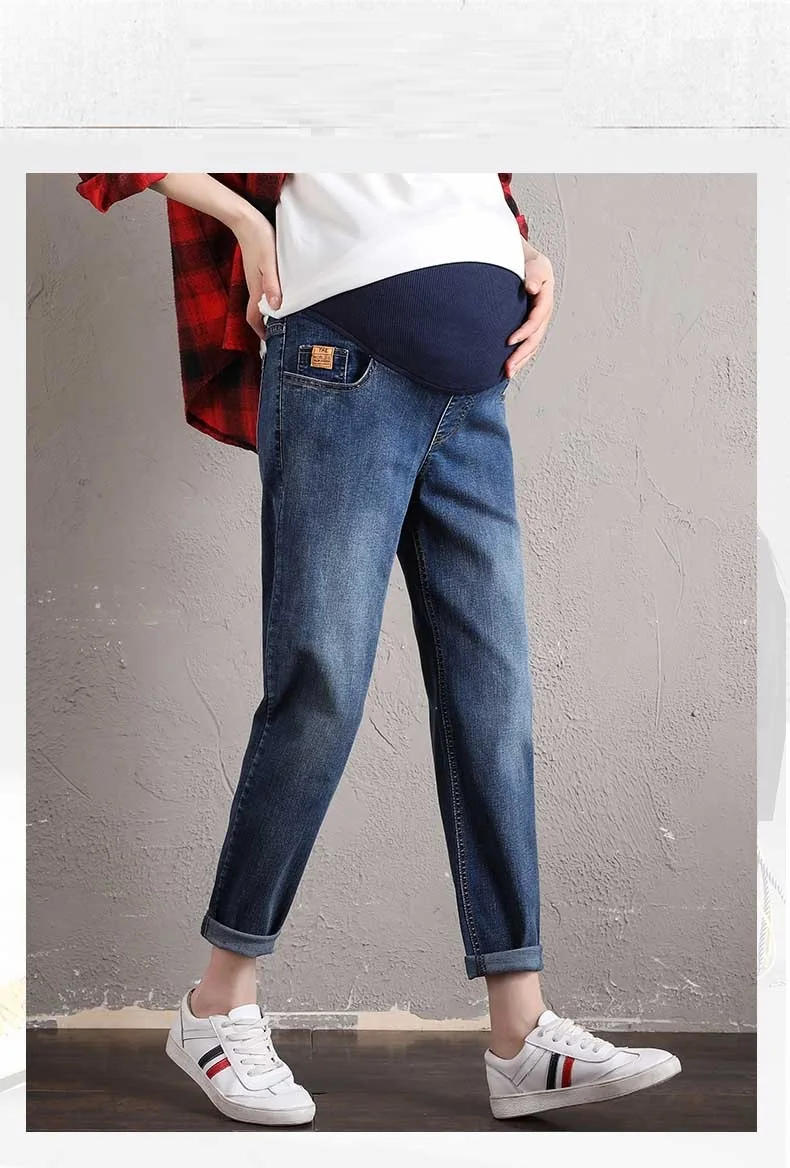 

Эластичные повседневные свободные узкие брюки для беременных женщин, мягкие потертые джинсы для живота, Длинные Хлопковые Штаны