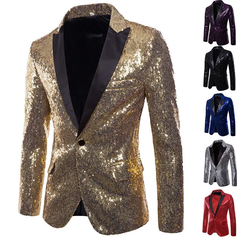 

Европейские и американские платья для выступлений мужские костюмы с золотыми блестками Корейский ночной клуб куртка европейские размеры Блейзер 2022