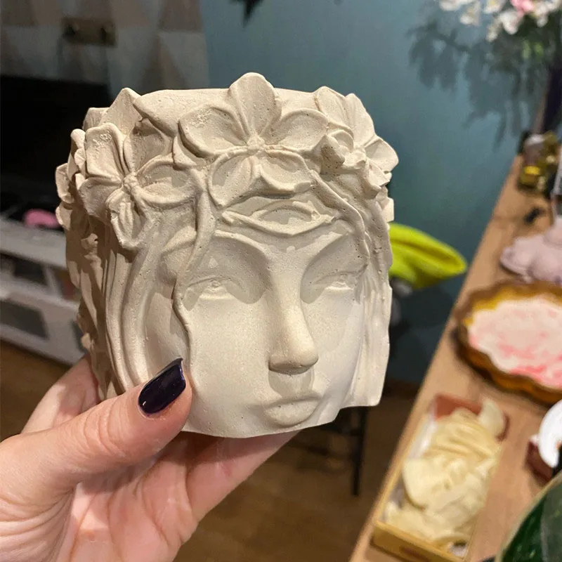 

Retro Goddess Head Portrait Sculpture Flowerpot Silicone Mold Concrete Crystal Glue Gypsum Making Tools Home Decor