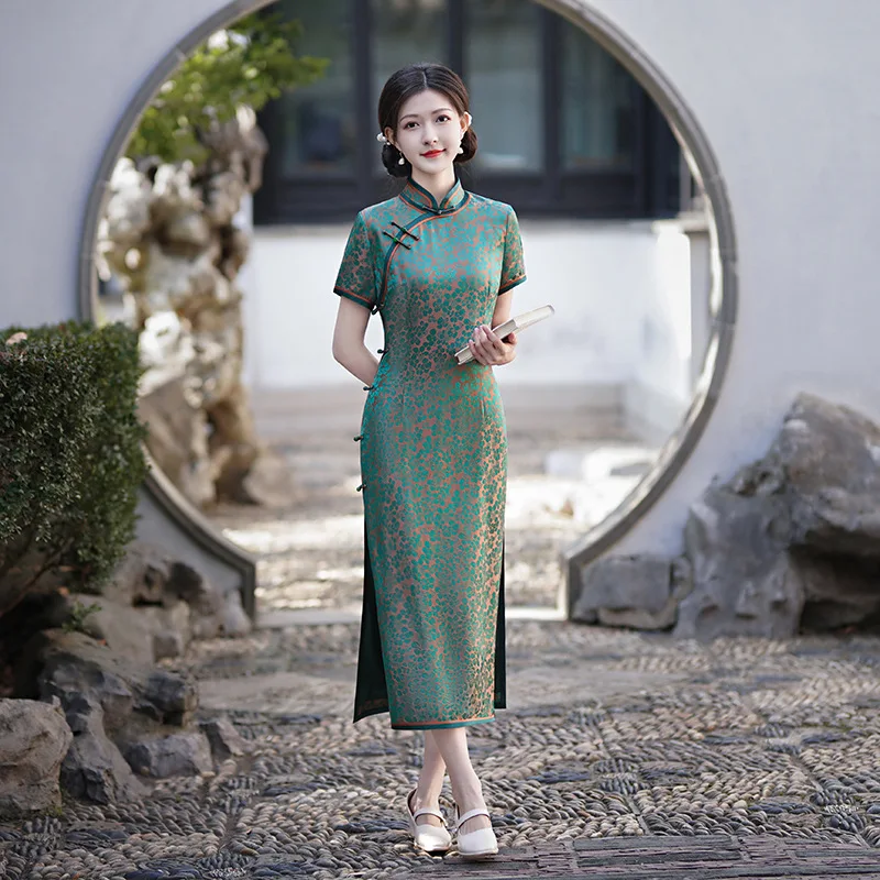 Высокое качество из натурального шелка Cheongsam Qipao женский 2024 новое летнее платье