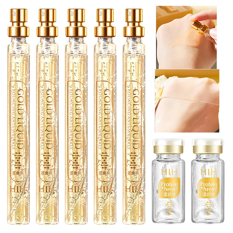 

Silk Gold Protein Line Carving Anti Aging Essence Five-pieces Set Serum Firming Fade Fine Wrinkle Skin Care Set
