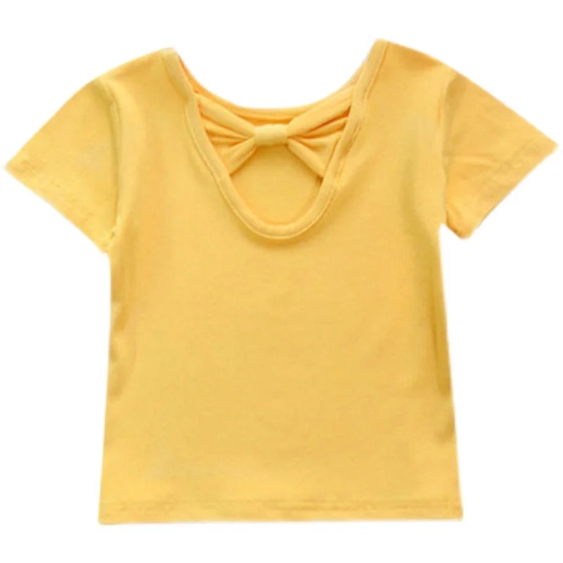 Girls T-shirt Kids Short Sleeved Back Bow-knot Baby Cotton Shirt Clothes 2023 Summer Chilren's Solid Color Top Tees Kid Clothing