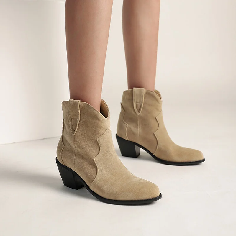 

2022 Suede Pointed Toe High Top Boots Square High Heels Women Autumn Winter Casual Ankle Boots Womens Platform Heels Shoes