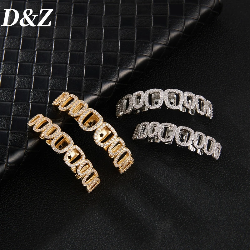 Набор декоративных коронок для зубов с фианитом золотистого и серебристого