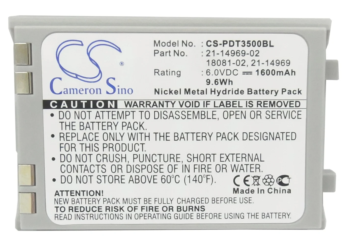 

Cameron Sino 1600mA Battery for Symbol PDT3500,PDT3510,PDT3540 18081-02,21-14969,21-14969-02,50-14000-011