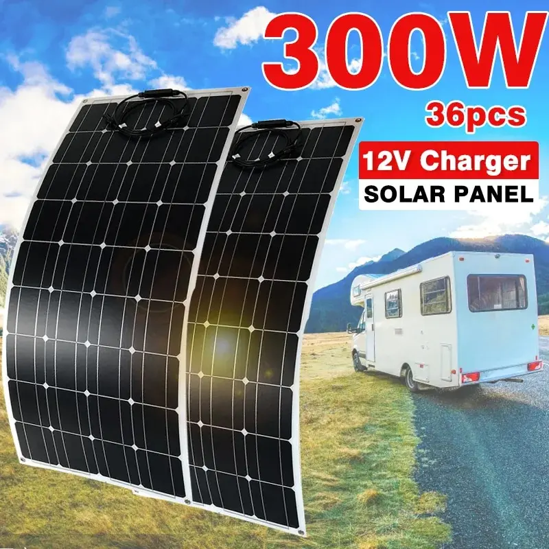 

18V 300W Flexible Solar Panel Sets Bendable Waterproof Monocrystalline Solar Cell Charge 12V Battery for RV Boat/Car/Home