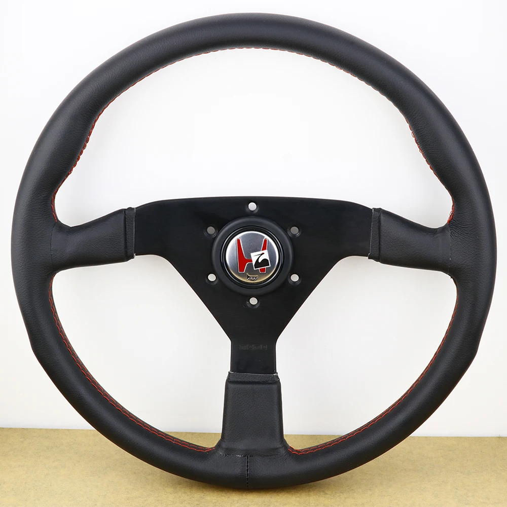 

For Honda Italy 14inch/350mm Black Genuine Leather Drift Sport Steering Wheel