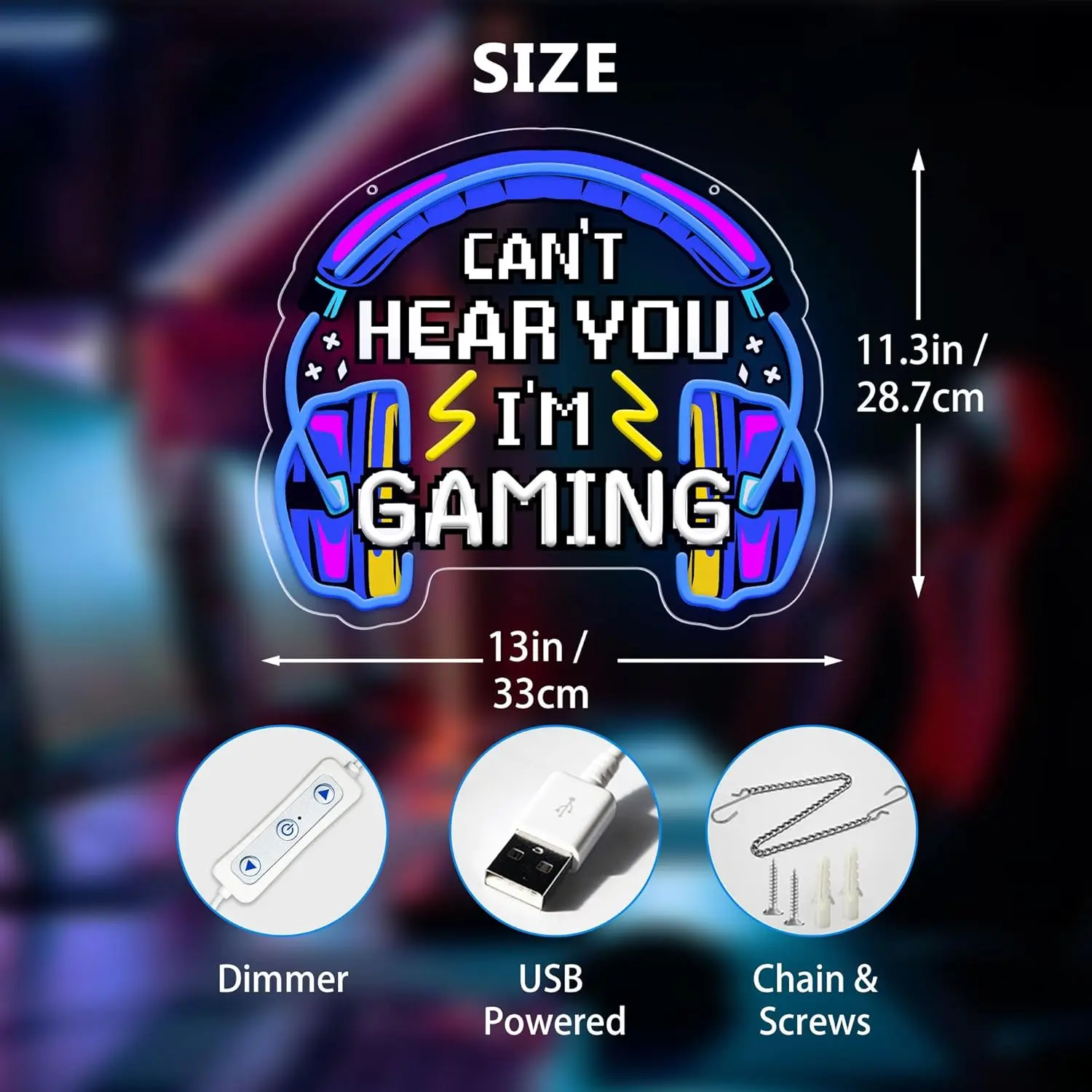 Неоновые лампочки Can't Hear You I'm Gaming