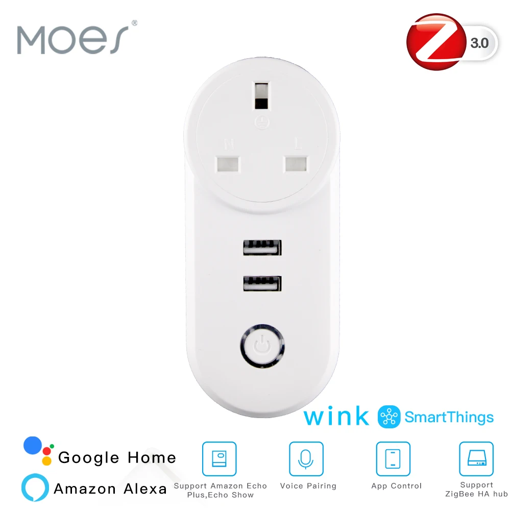 Розетка ZigBee3.0 Беспроводная с двумя USB-портами и управлением через приложение |