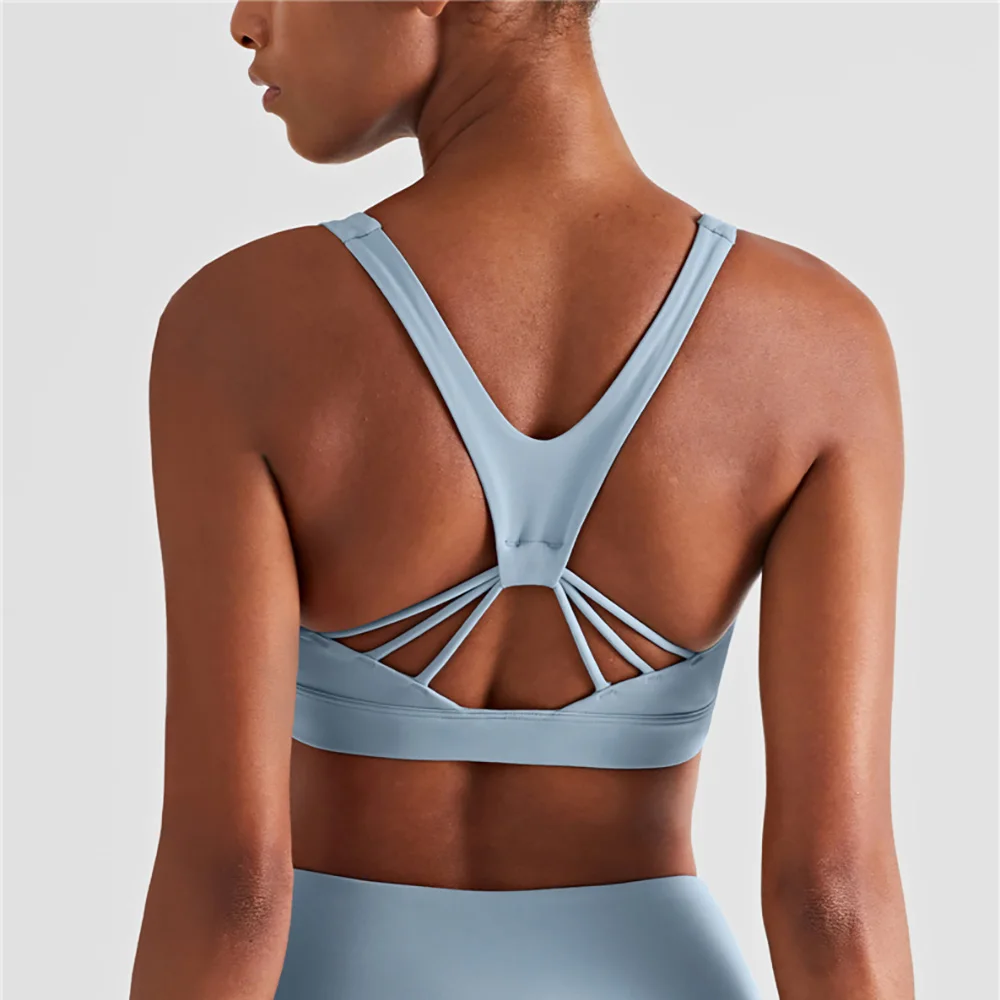 Fitness Yoga Bra Beauty V Back Gather Naked Feeling Sports Underwear U-neck Sexy Gym Push Up Running Bra Top Deportivo Mujer