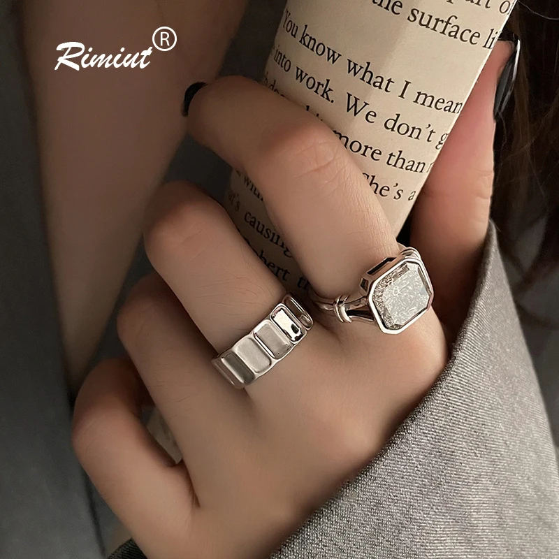 

Rimiut 925 Sterling Silver Zircon Rings for Women Couples Spring New Trendy Elegant Handmade Open Ring Set Party Jewelry Gifts