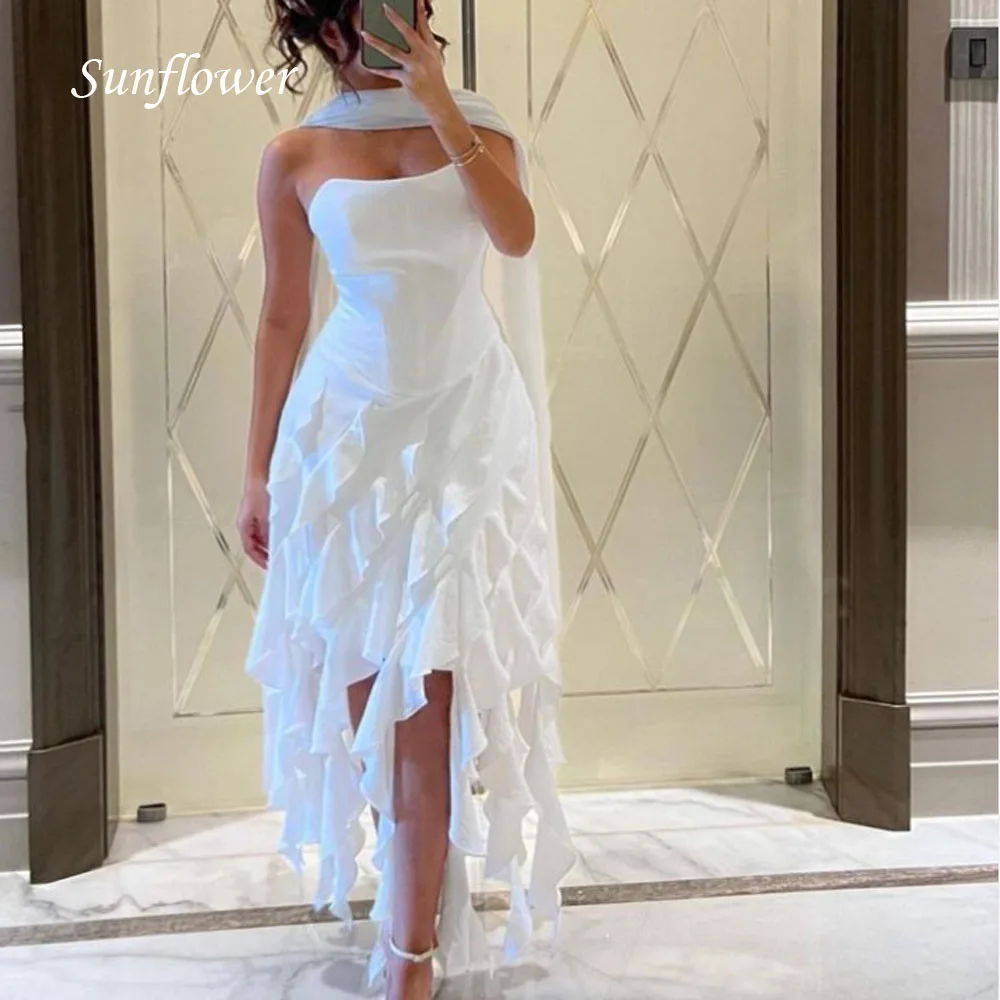 

Sunflower Simple Strapless Prom Gowns Sleeveless A-LINE Evening Dress Slim Tassel Knee-Length Party Dress 2023 High-end Custom