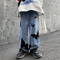 hip hop kawaii punk butterfly print jeans baggy high waist casual denim pants stretch straight fashion trousers women clothing