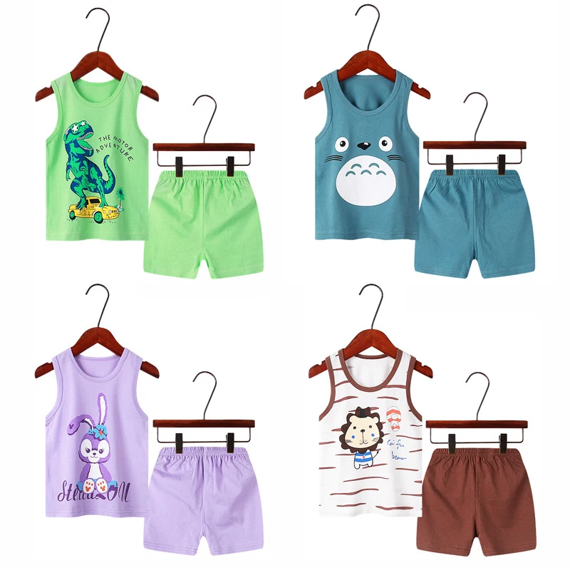 

Летняя Детская Пижама, пижама без рукавов, детский жилет + шорты, 2 шт., мультяшная Пижама Тоторо для девочек и мальчиков, детская одежда для с...