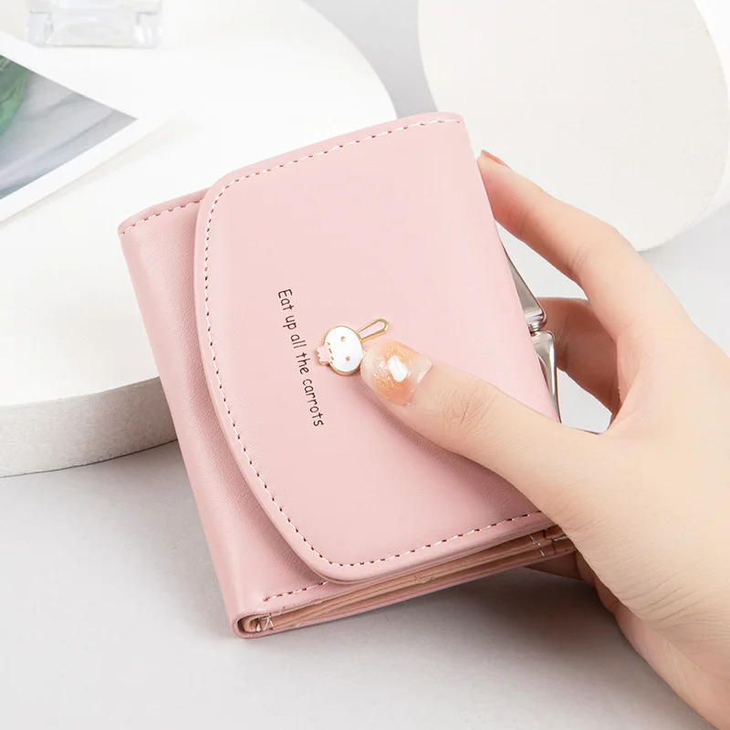Wallet women's short 2021 new cute rabbit lock zero wallet PU leather 30% coin bag Student Wallet