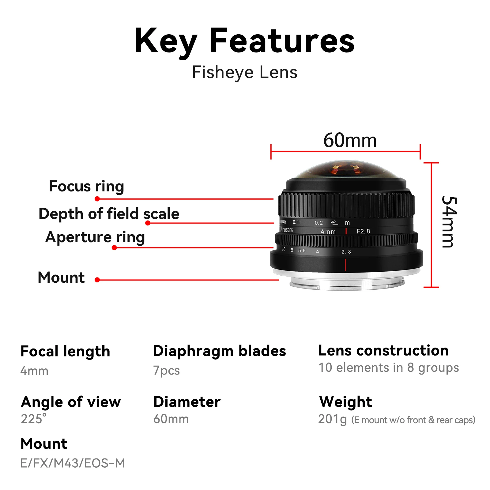 Объектив MF Prime для камер Sony E Fuji FX Micro M4/3 с креплением Canon EOS-M