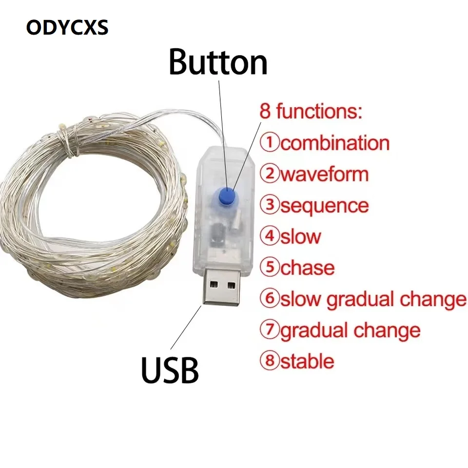 

Гирлянда, 8 режимов, светодиодная, мигающая, с USB