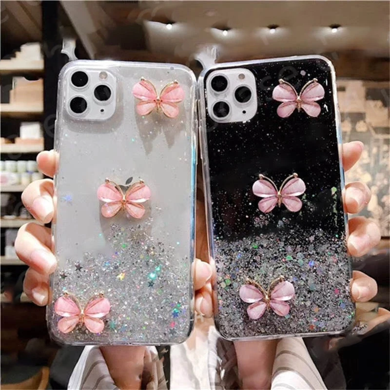 

Butterfly Glitter Case for Samsung S21 FE S22 Ultra A32 A52 A72 A53 A33 A73 A51 A71 A50 A30 A20 A82 A7 A6 A8 Plus Silicone Cover