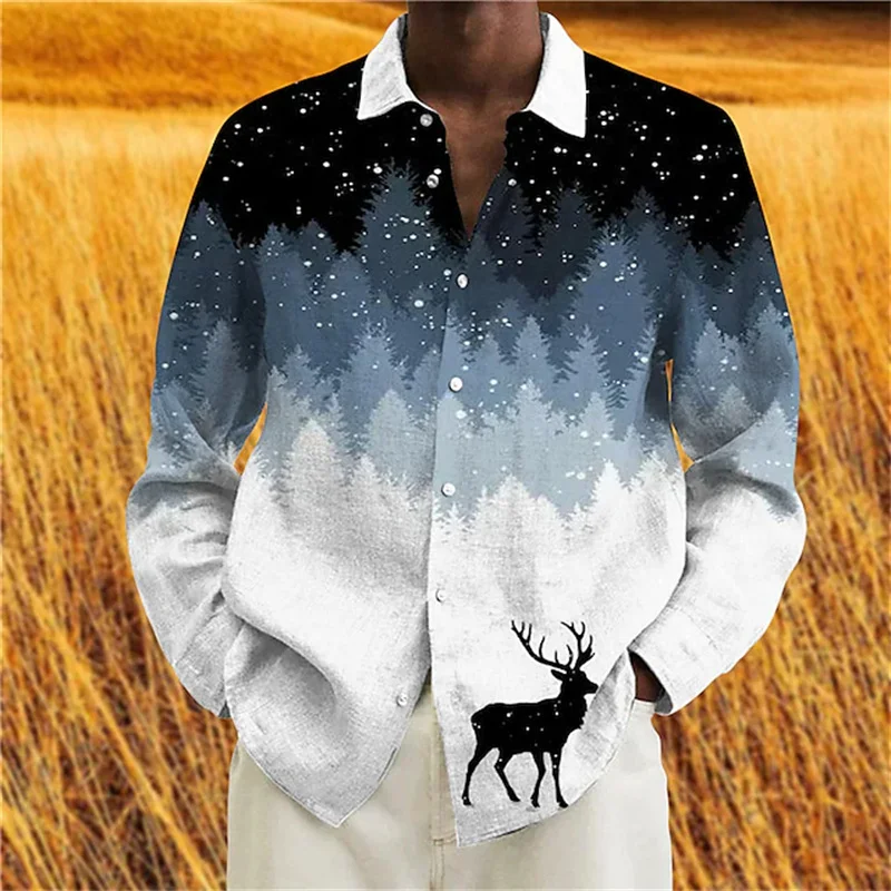 

Men's autumn and winter fashion casual Christmas shirt single-breasted long-sleeved shirt Christmas theme 3D printed clothing