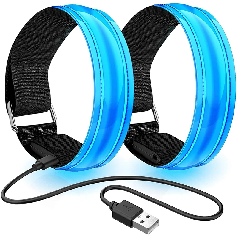 2 Pack Rechargeable LED Bracelet USB Reflective Band Armband Bracelets Running Bands For Jogging Sports | Электроника