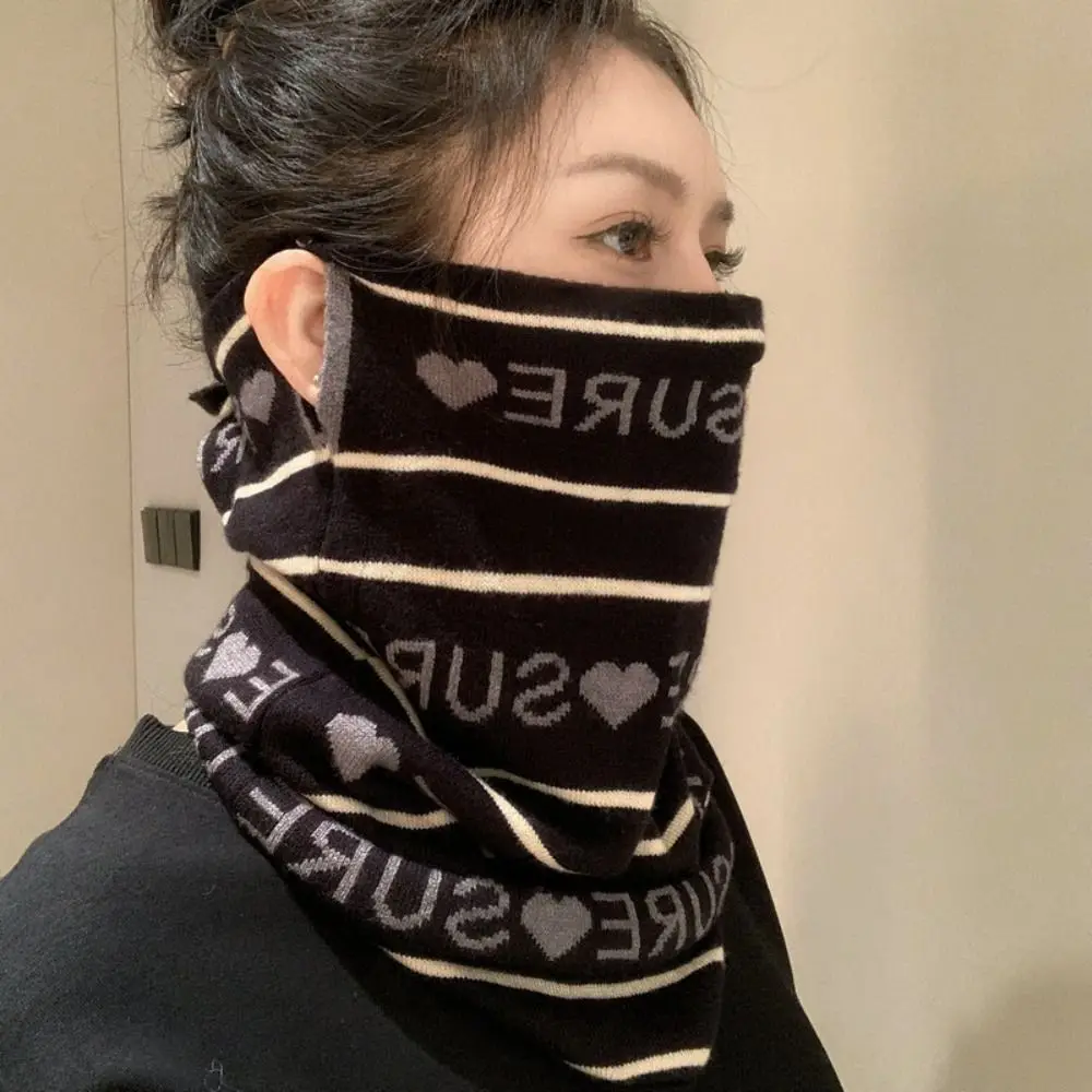New Ethnic Style Winter Face Mask Ear-hanging Knitted Neck Collar Windproof Warm Cycling