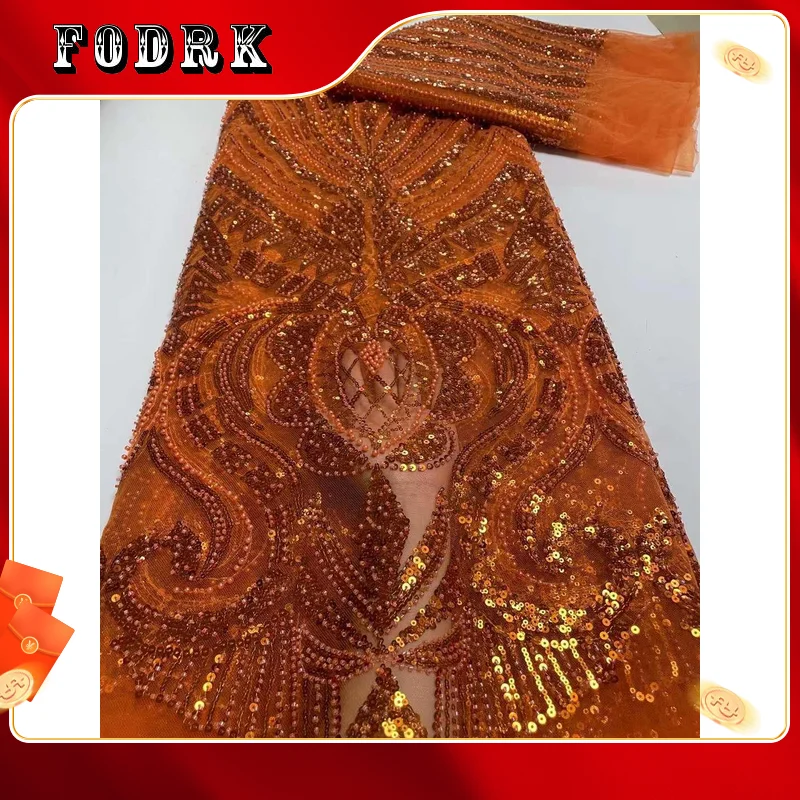 

Luxurious Sequence Lace Fabrics Nigeria Mesh Lace Embroidery African Lace Fabric With Sequins Beaded Material For Wedding