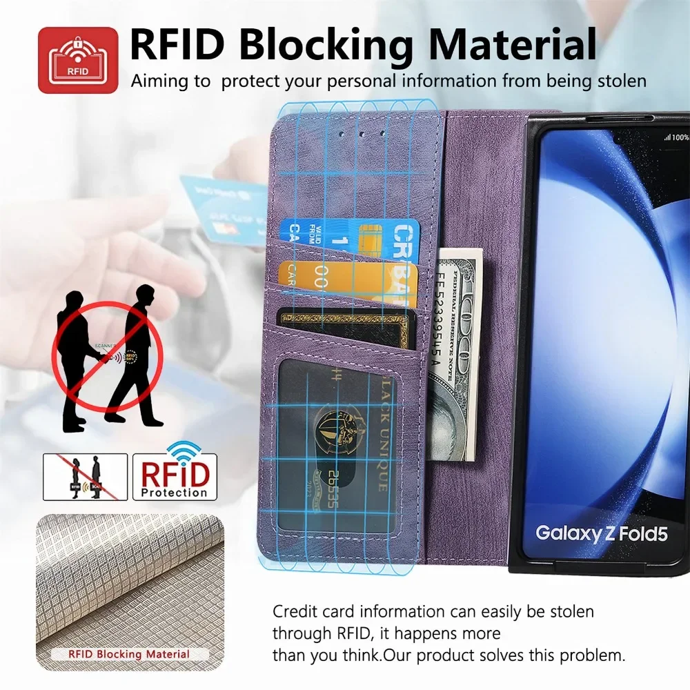 2 в 1 съемный чехол-кошелек на молнии для Samsung Galaxy Z Fold 6 5 4 3 Fold6 Fold5 Fold4 Fold3 5G кожаный