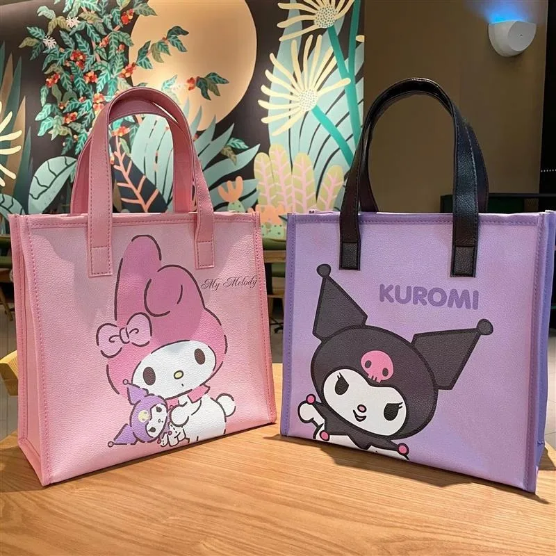 

Kawaii Sanrio Anime Kuromi My Melody PU Tote Bag Cute Cartoon Pochacoo Girly Heart Portable Zipper Mommy Bag Gifts for Girls