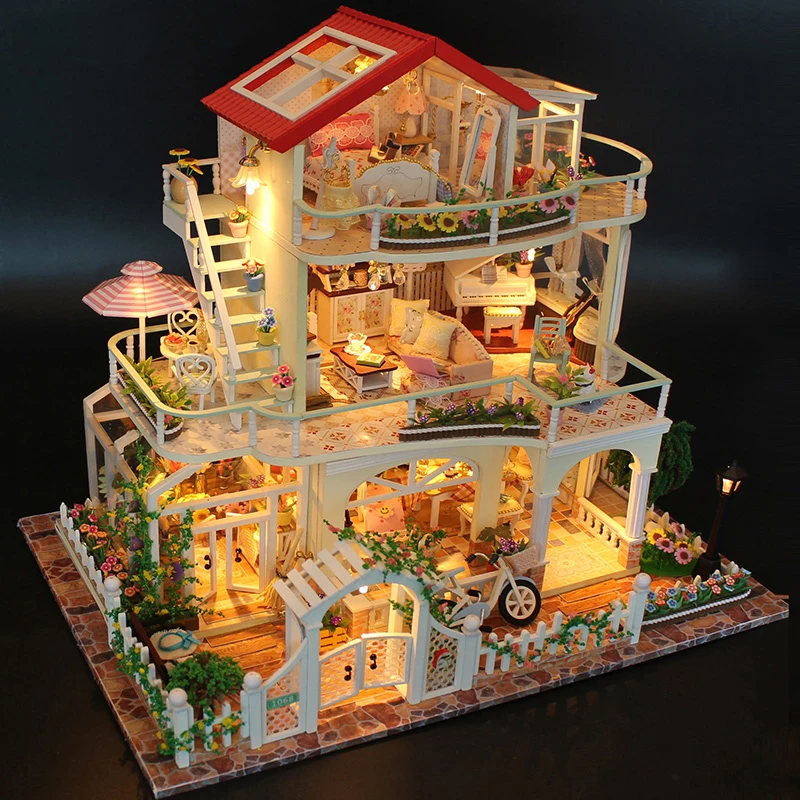 

Большой деревянный кукольный домик «сделай сам», миниатюрные строительные комплекты, кукольный домик с мебелью, строительные игрушки для детей, подарки на день рождения для девочек