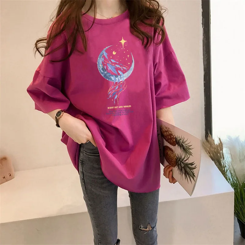 

Женская футболка средней длины Anbenser, свободная повседневная футболка с круглым вырезом и коротким рукавом, летний сезон