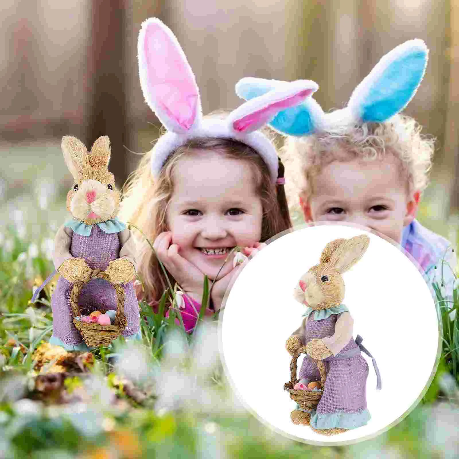 

Straw Easter Rabbit Bunny Home Office Party Desktop Ornament Rabbit(Random Pattern)