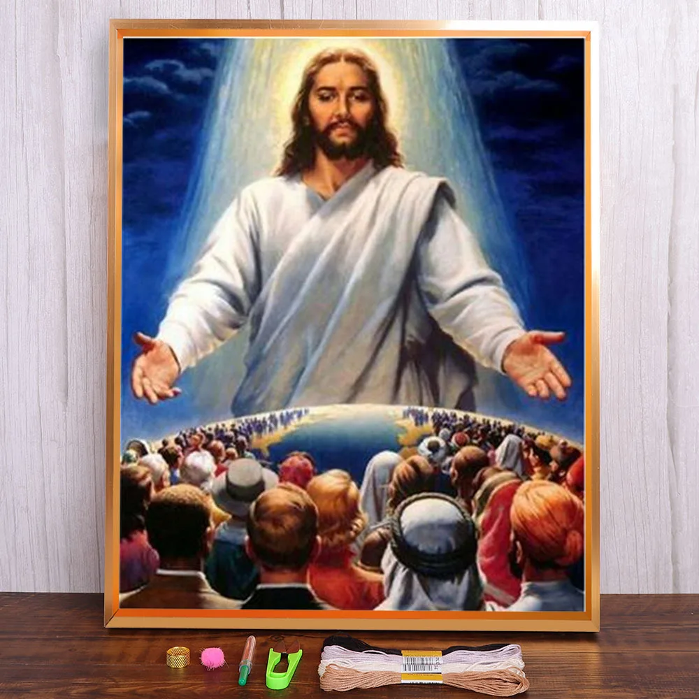 

Религиозная Подвеска "Иисус" Набор для вышивки крестиком с предварительной печатью 11CT, вышивка своими руками, DMC нитки, картина, хобби, ручна...