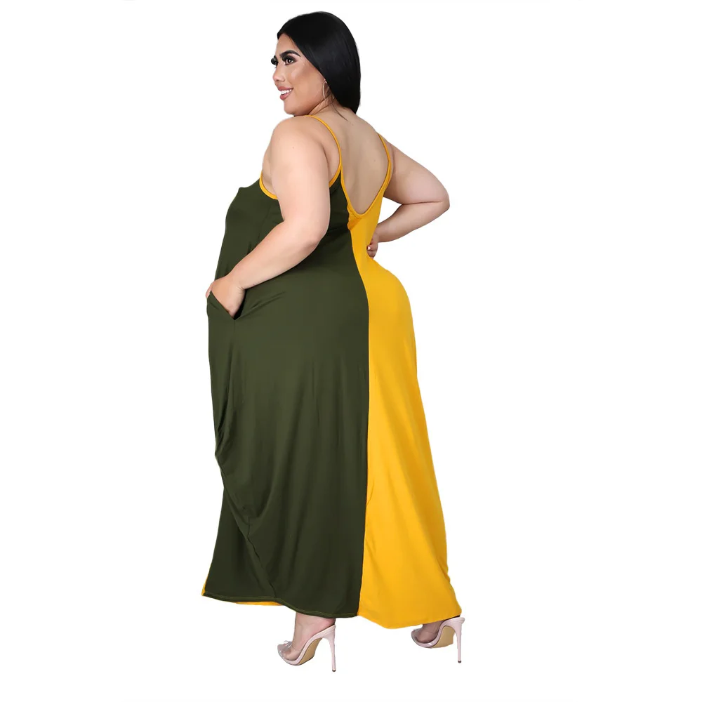 Plus Size Maxi Dress Fashion Women Summer Wholesale Patchwork Slip Pockets Draped Side Elegant Casual Loose d 3xl 4xl 5xl 6xl