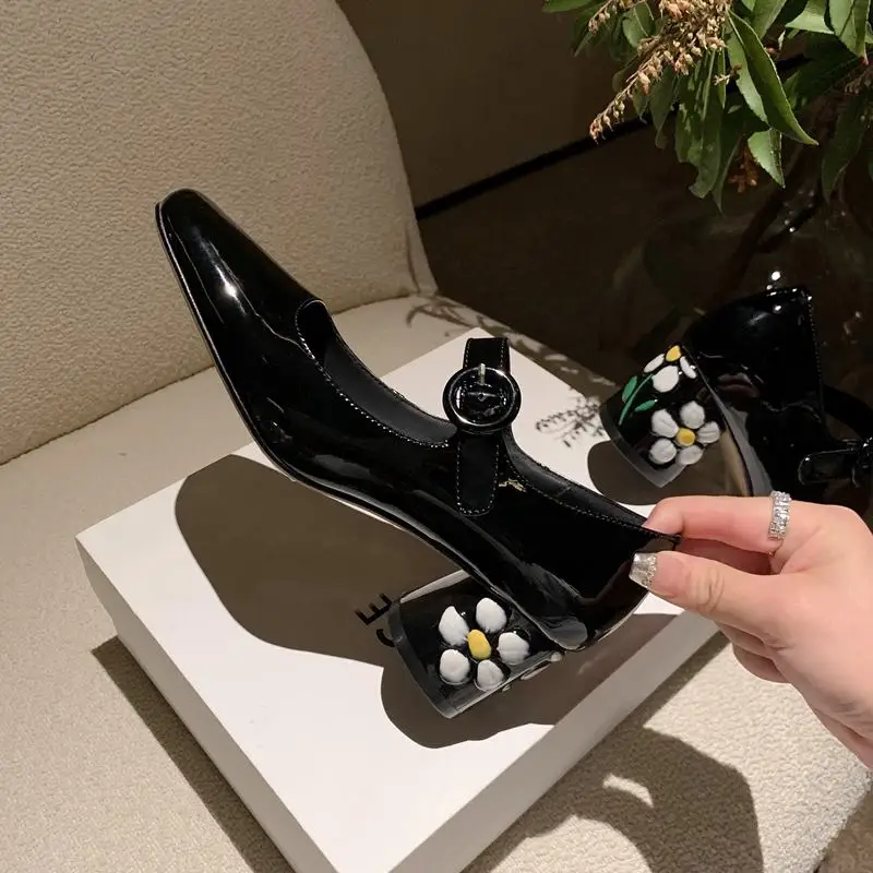 Natural Genuine Leather Women Heels Shoes Fashion Flower Designs Birthday Party Wedding Shoes Fashion High Heel Shoes