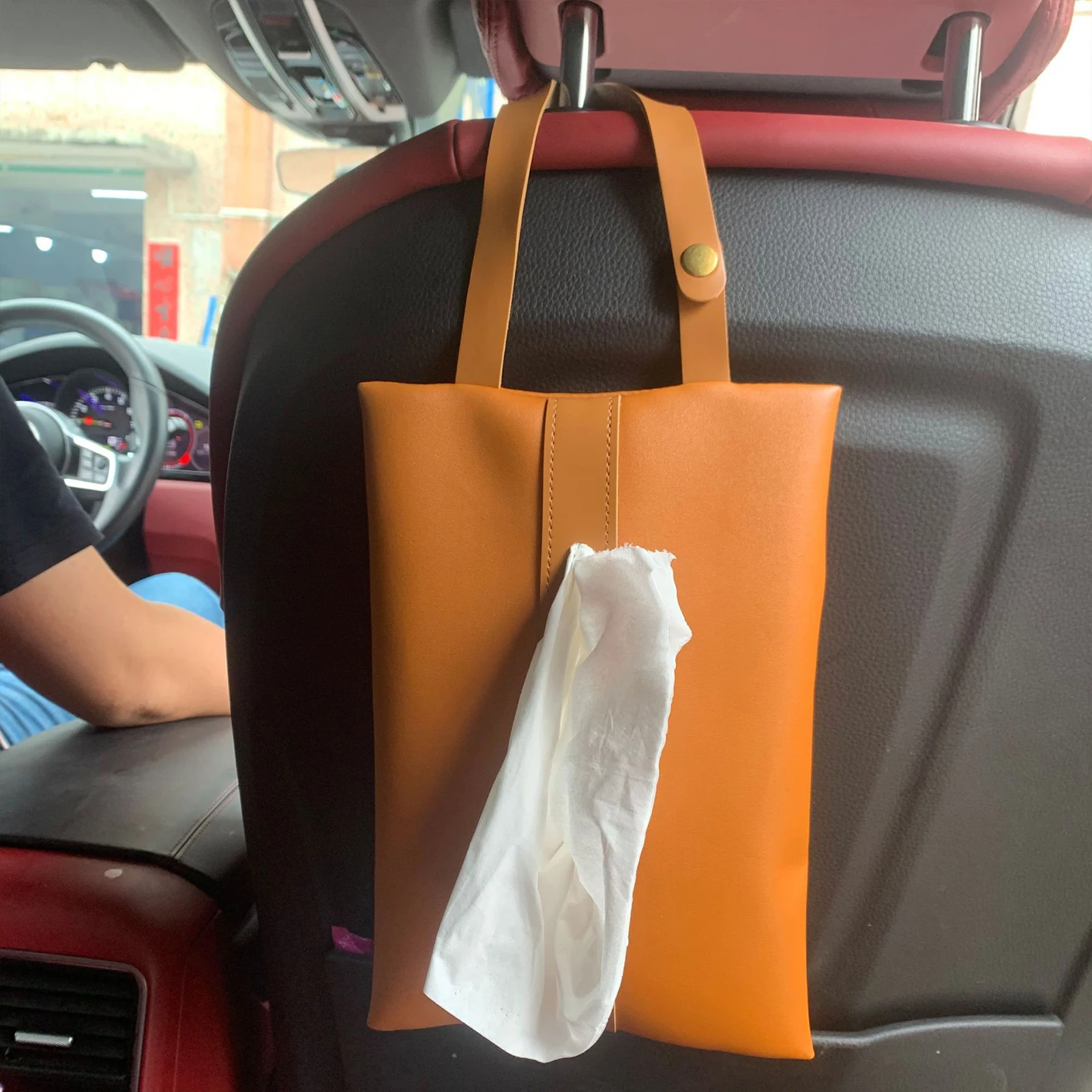 

Car Tissue Bag PU Leather Tissue Box Holder Universal Decorative Masque Dispenser For Car Napkin Holder For Car Tissue