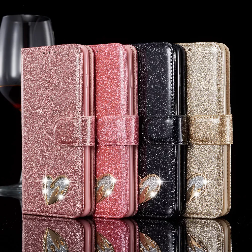 

Flip Bling Phone Case For Samsung S20 Ultra S9 S8 S10 Plus S7 Edge Note 8 Glitter Leather Wallet Stand Cover For A50 A70