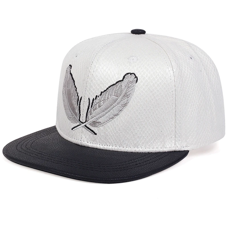 

Fashion Baseball Caps White Feather Embroidered Unisex Caps Outdoor Hip Hop Sun Hats Snapback Hats Turning Caps