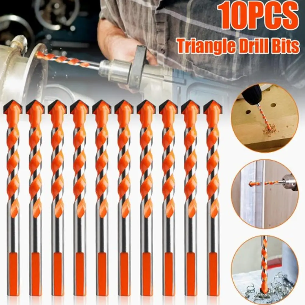

10pcs 6mm Multifunction Drill Bits Punching Hole Hand Tool Triangular Twist Drill Bit For Walls Bricks Tiles Wood Working Tool