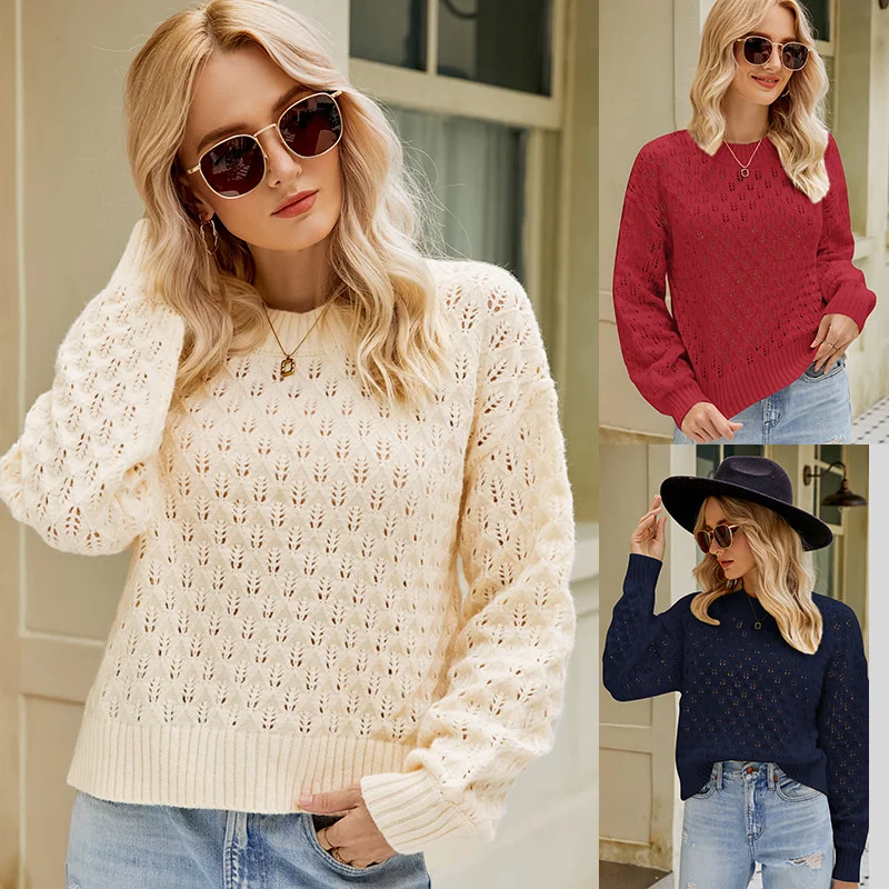 

2023 Autumn/Winter New Sweater Women's Design Feel Loose Round Neck Pullover Knit Sweater