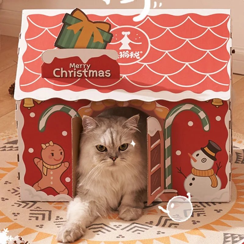 

Cat Christmas Decoration Cat House Paper Box Corrugated Paper Cat Toy Grinding Claw Rest One Cat House Paper House Cat Supplies