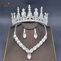 a213 wedding crown necklace earring jewelry set women silver wedding headwear bridal tiara hair accessories bride jewelry set