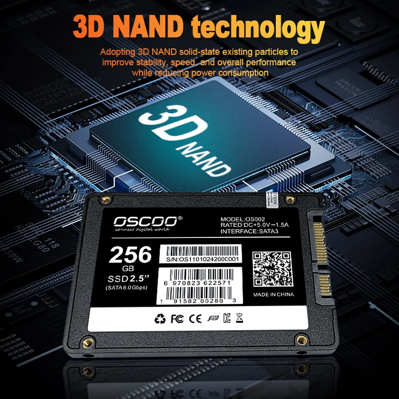OSCOO SSD SATA3 2 5-дюймовый твердотельный диск оригинальный и Goodie Chip 256 ГБ 3D TLC NAND Flash
