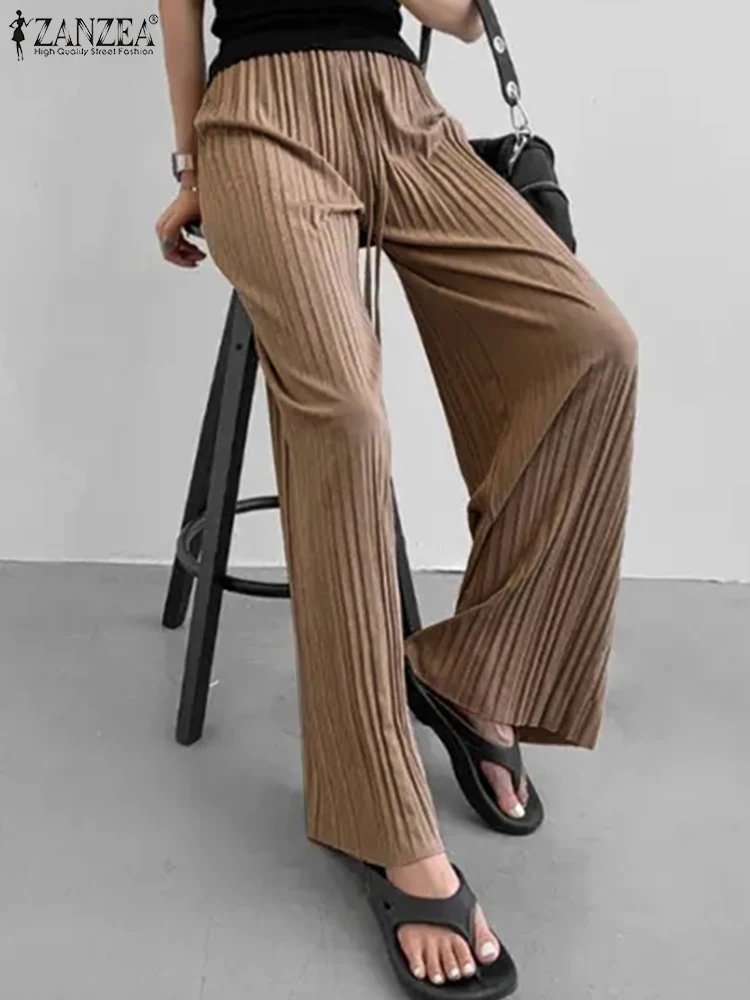 

ZANZEA Fashion Wide Leg Pant 2022 Retro Solid Long Trouser Women High Waist Pleated Palazzo Casual Street Maxi Pantalon Oversize