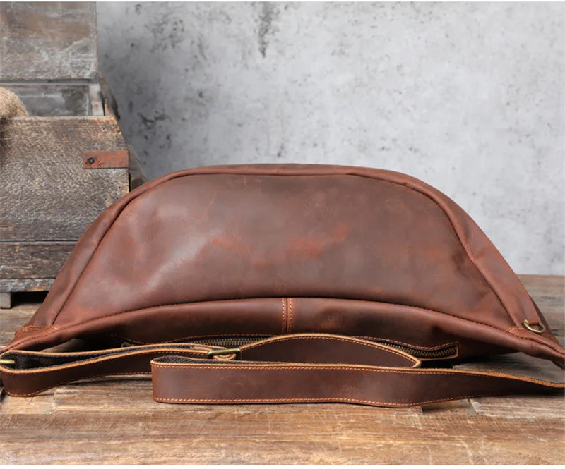 Natural genuine leather super large capacity men's chest bag retro designer crazy horse cowhide big shoulder crossbody bag