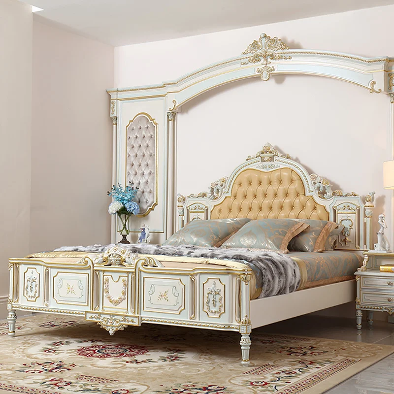 

Court French furniture solid wood carving Rococo crack paint 2m double king 1.8m wedding bed P2