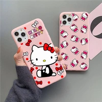 cute cartoon pink cat hello kitty phone case for iphone 13 12 11 pro max mini xs 8 7 6 6s plus x se 2020 xr matte candy pink